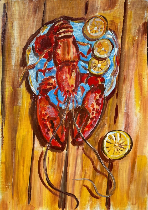 Red lobster in lemons by artist Anastasia Shimanskaya
